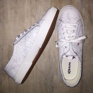 Superga white crackled sneakers
